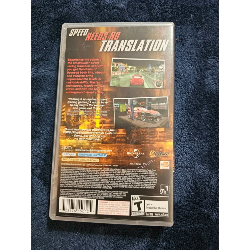 The Fast and the Furious Sony PSP Game Bandai Namco CIB Complete UMD Racing